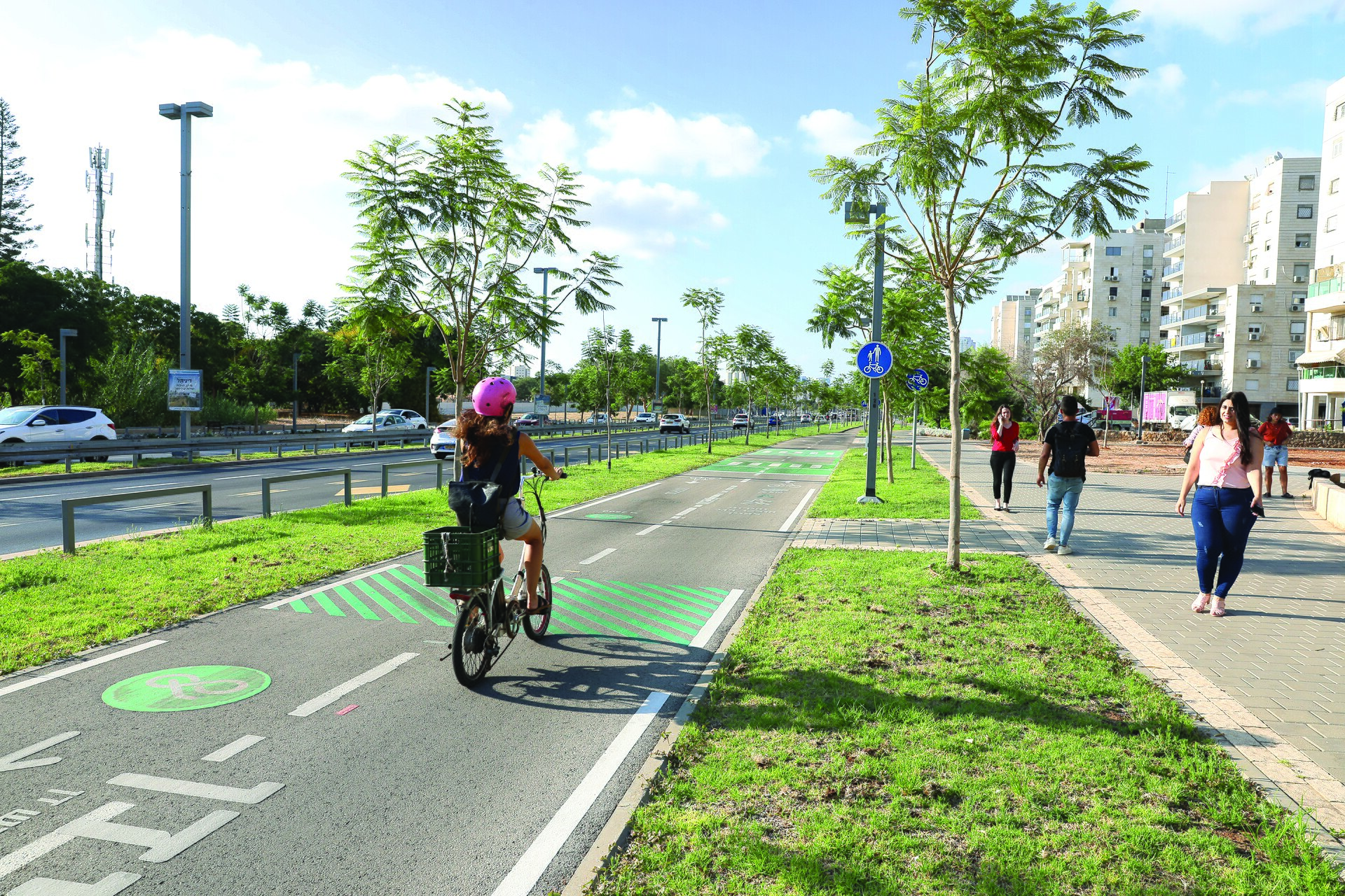 A separated cycle lane, part of the same shift in how the city moves