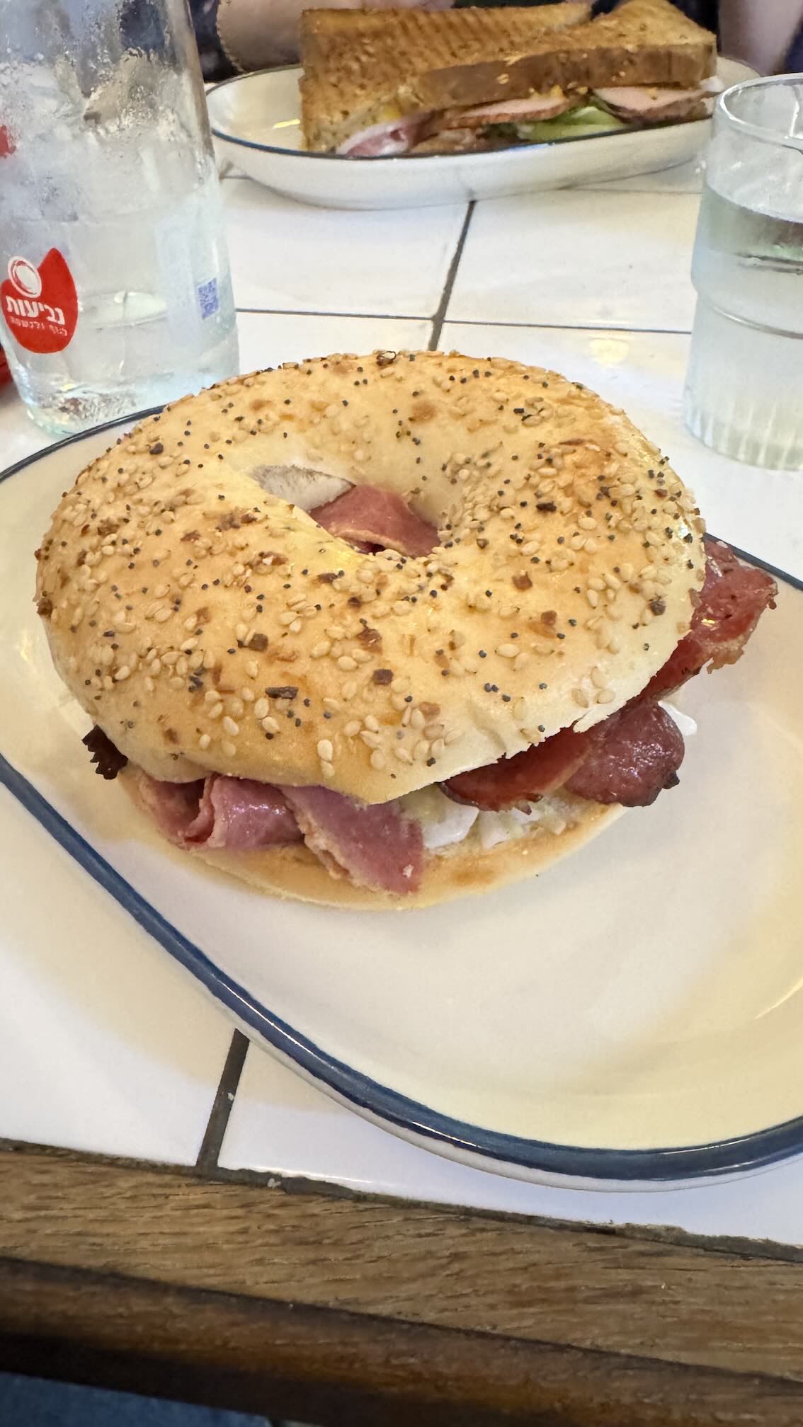 A corned beef bagel at Nola on Dizengoff
